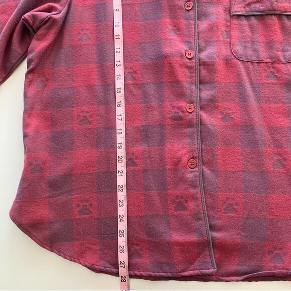 Sleep Sense Portuguese Flannel Sleepwear Red & Charcoal Gray Paw Print Button Up - Picture 6 of 8